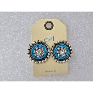Handcrafted Ciel Blue Beaded Statement Earrings With Crystal Accents